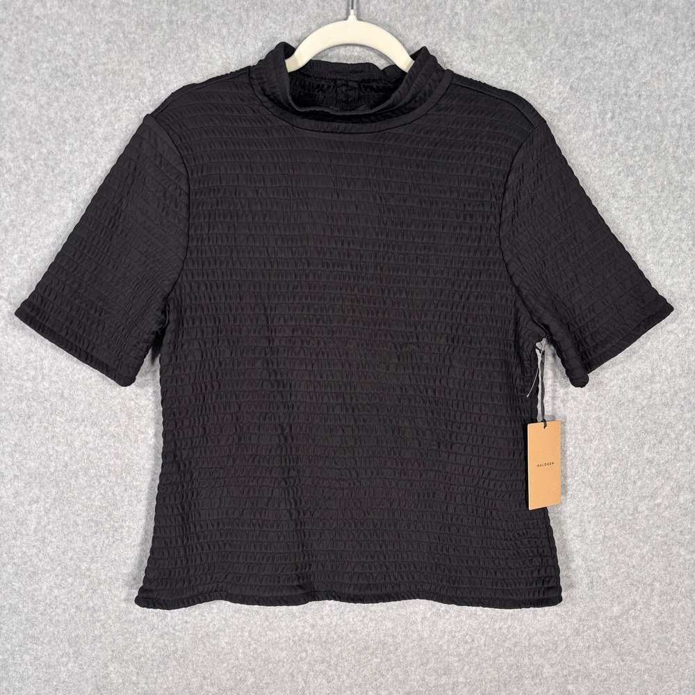 Halogen Smocked High Neck Top XL Textured Minimalist Feminine Quiet Luxury Basic